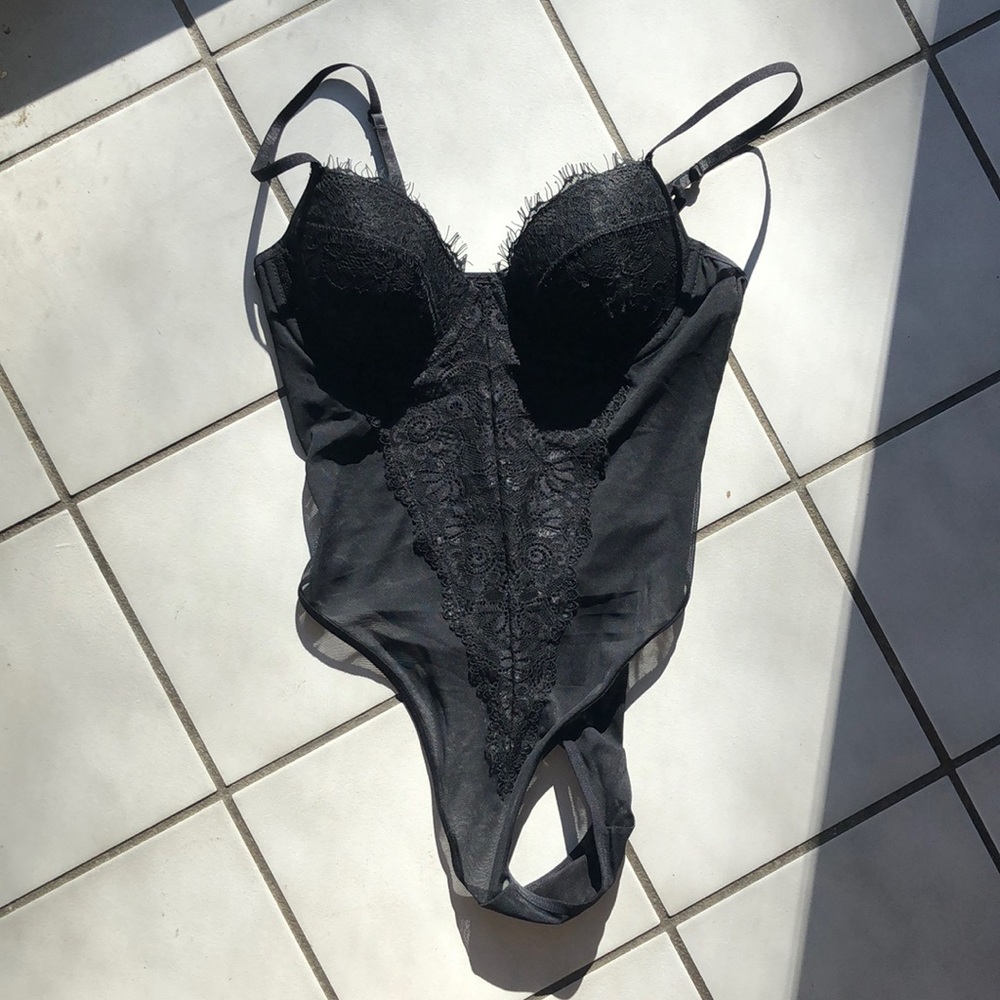 Black lace lingerie bodysuit